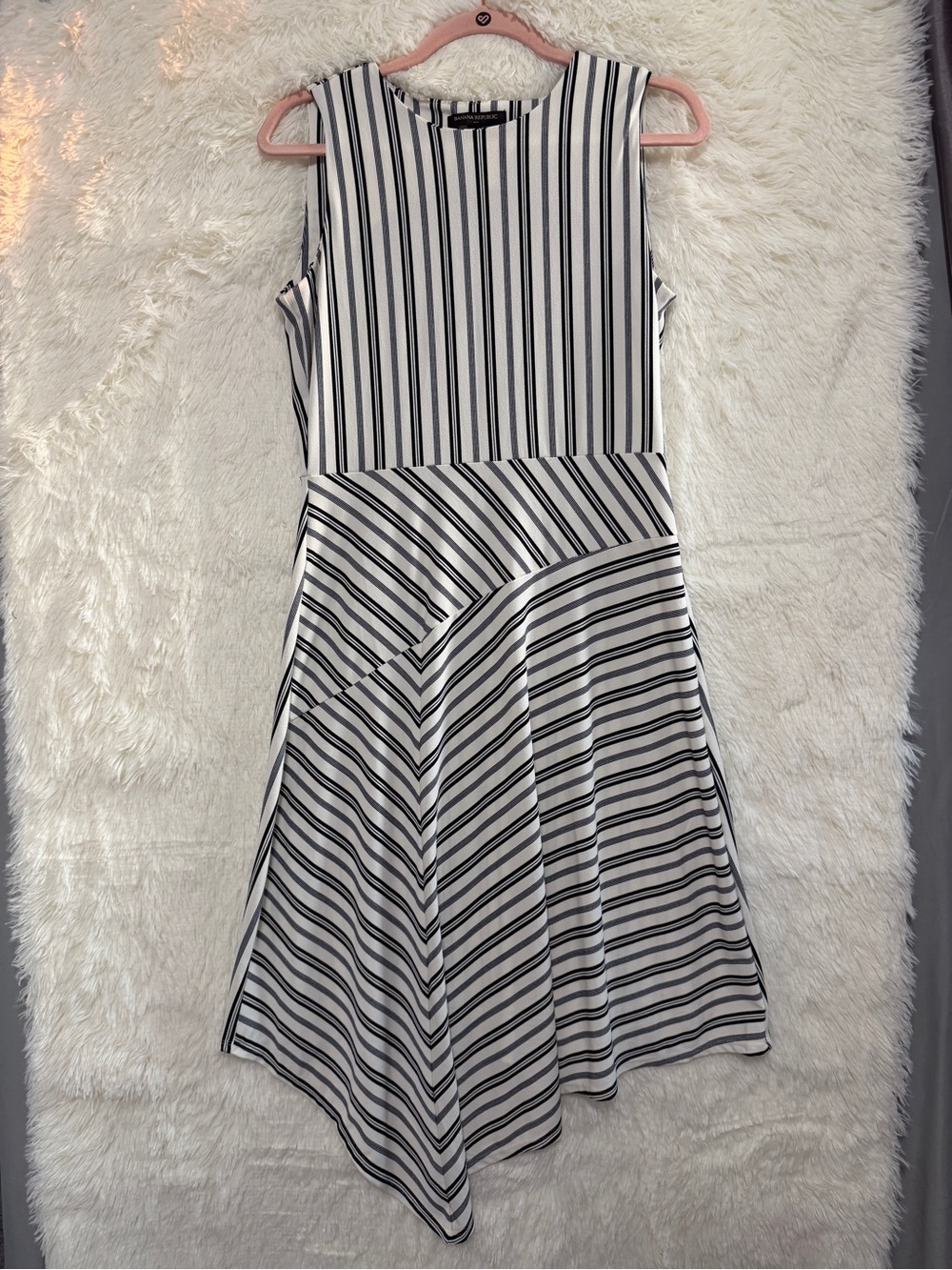 Banana Republic Womens Striped Sleeveless Asymmetrical Midi Dress S Fit & Flare